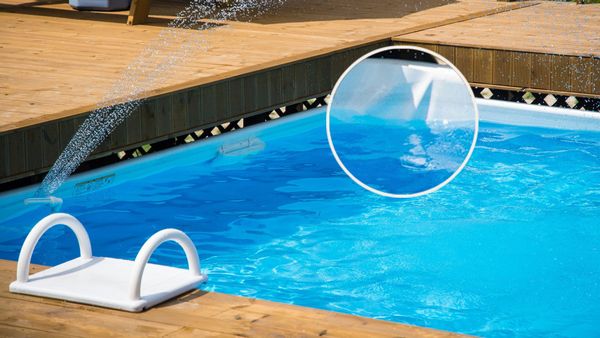 Vinyl pool liner repair showing underwater patch process to fix tear and prevent pool leaks.