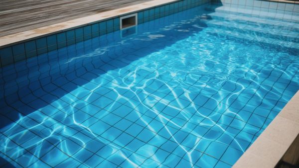 Sparkling blue swimming pool with clean waterline on a sunny day