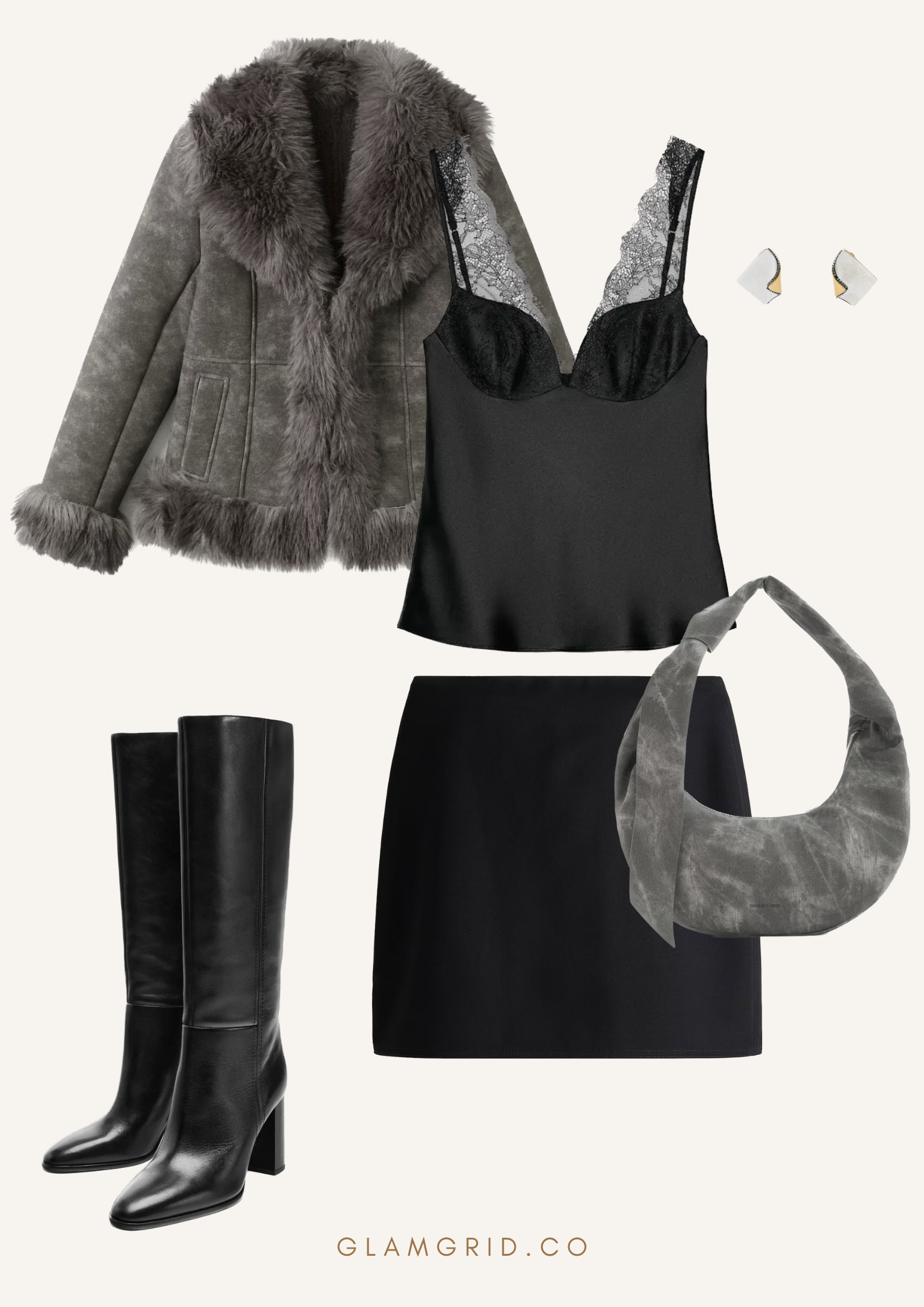 Style knee-length boots with mini skirt