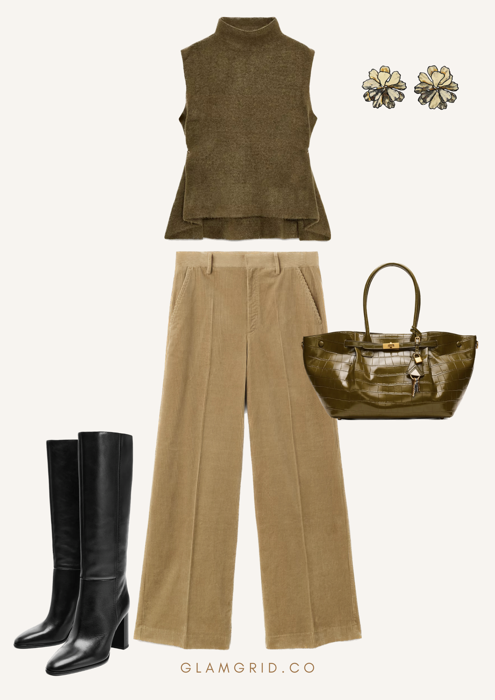 Style knee-high boots with Wide-leg pants