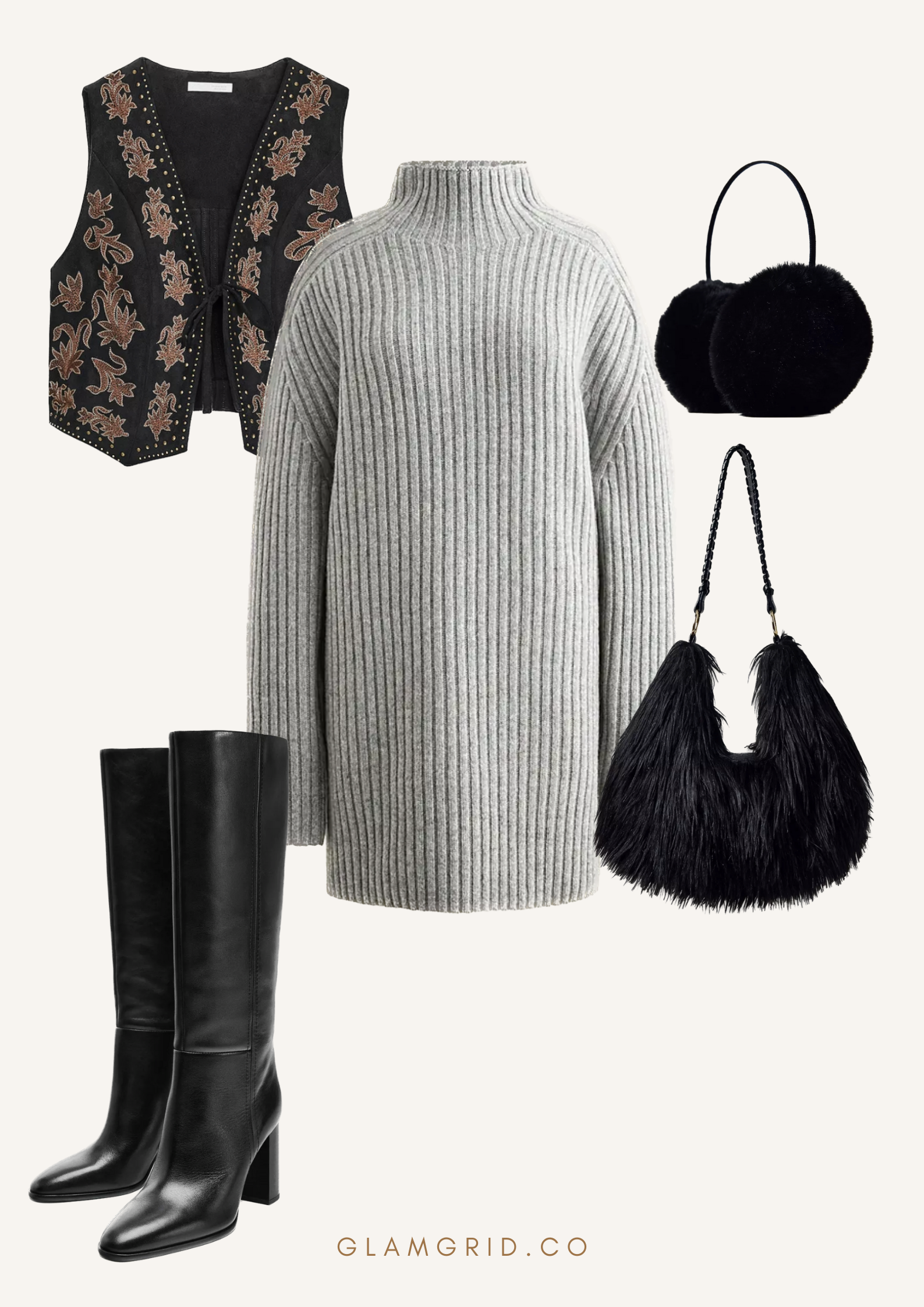 Style knee-high boots with Sweater Dress
