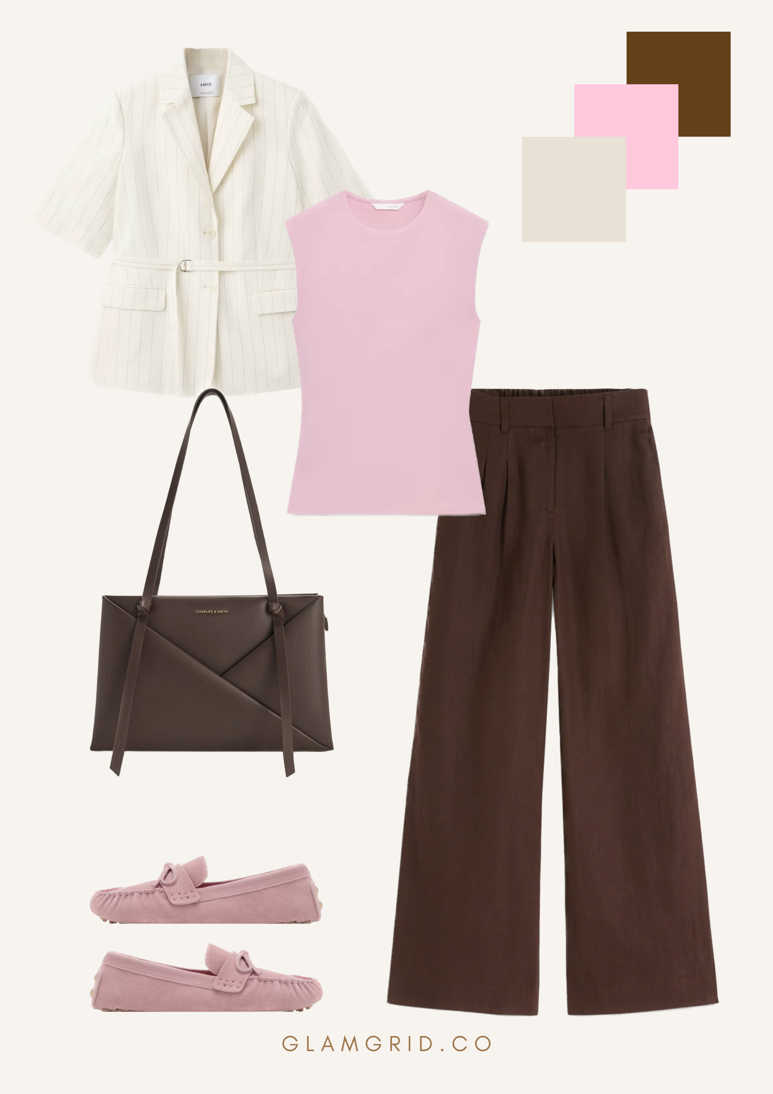 Old Money Color Combination: Brown, Pink & White