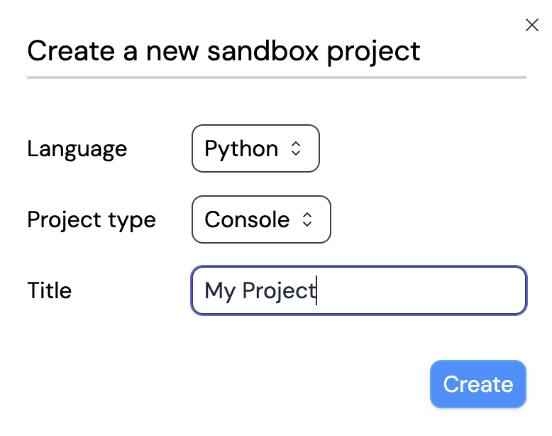 Project creation menu in Pickcode