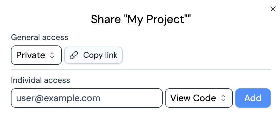 Screenshot of Pickcode's sharing menu