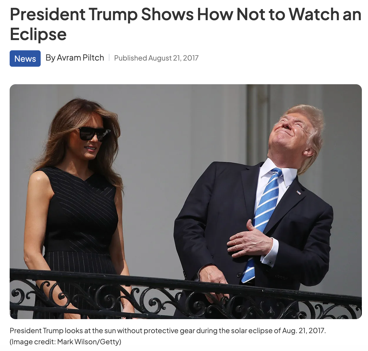 A photo of trump looking at the sun without glasses