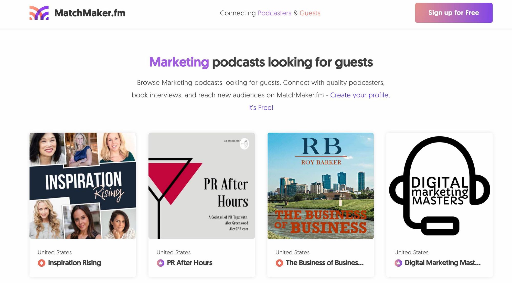 MatchMaker.fm's website homepage.