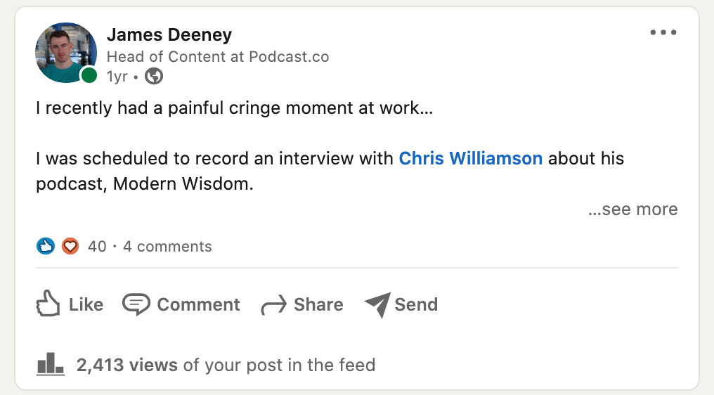 A post on LinkedIn promoting a new podcast episode.