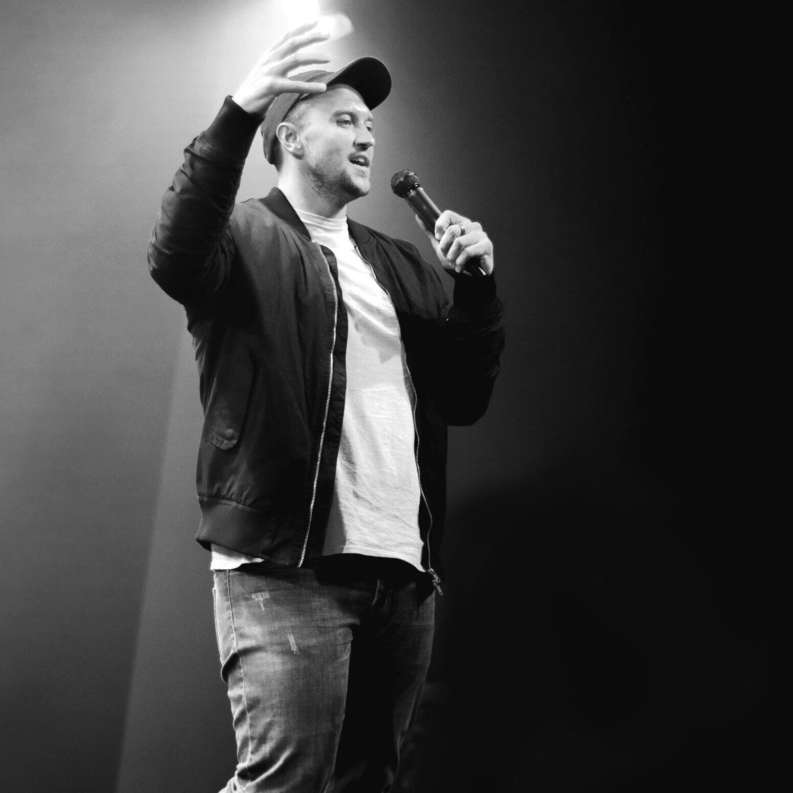 A shot of Nate Dukes on stage.