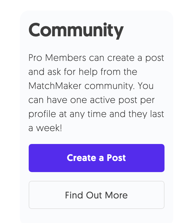 MatchMaker.fm's Community 'Create a Post' button.
