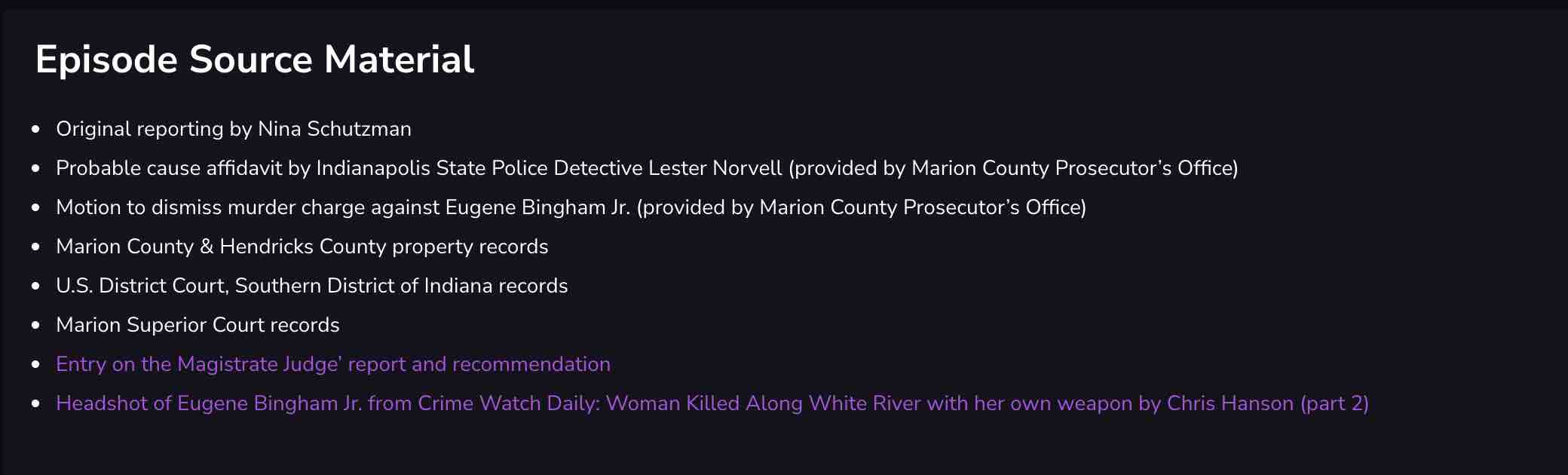 A list of helpful resources to accompany an episode of Crime Junkie.