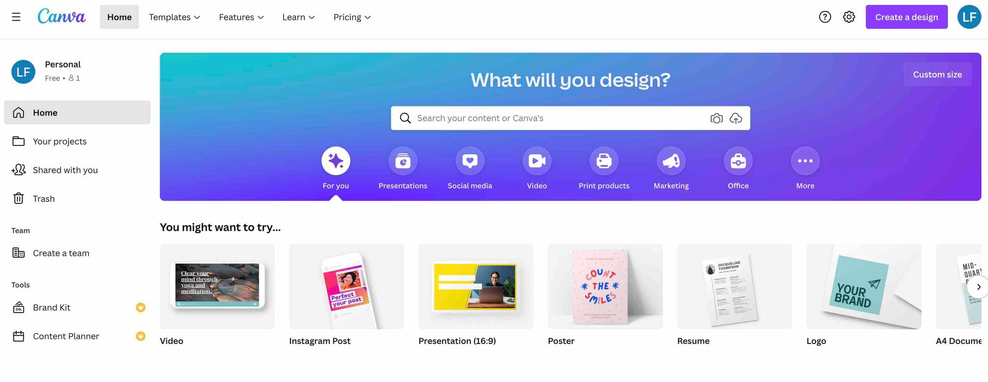 Canva's website homepage.