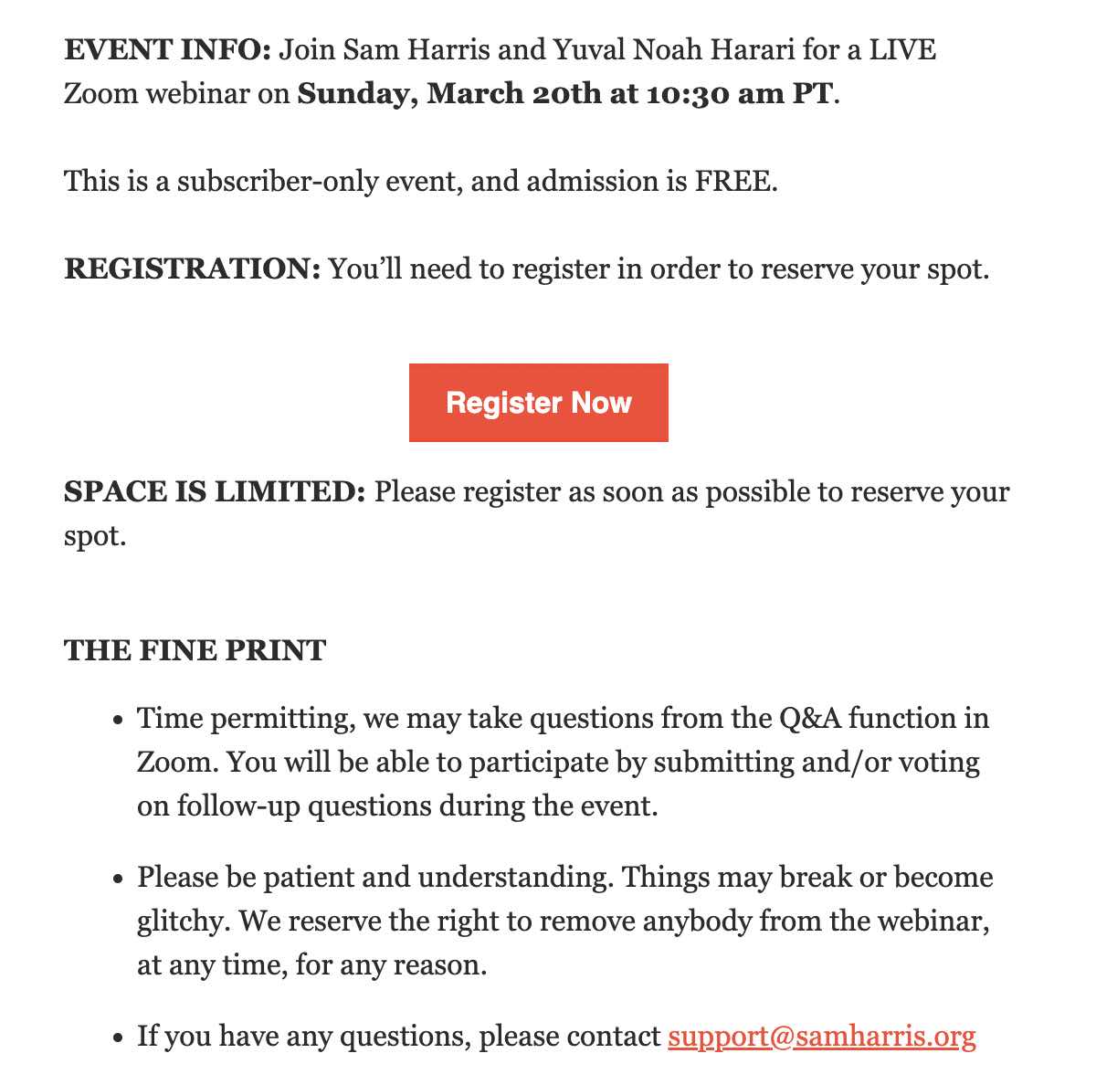 A promotional image from Sam Harris' Making Sense live podcast event.