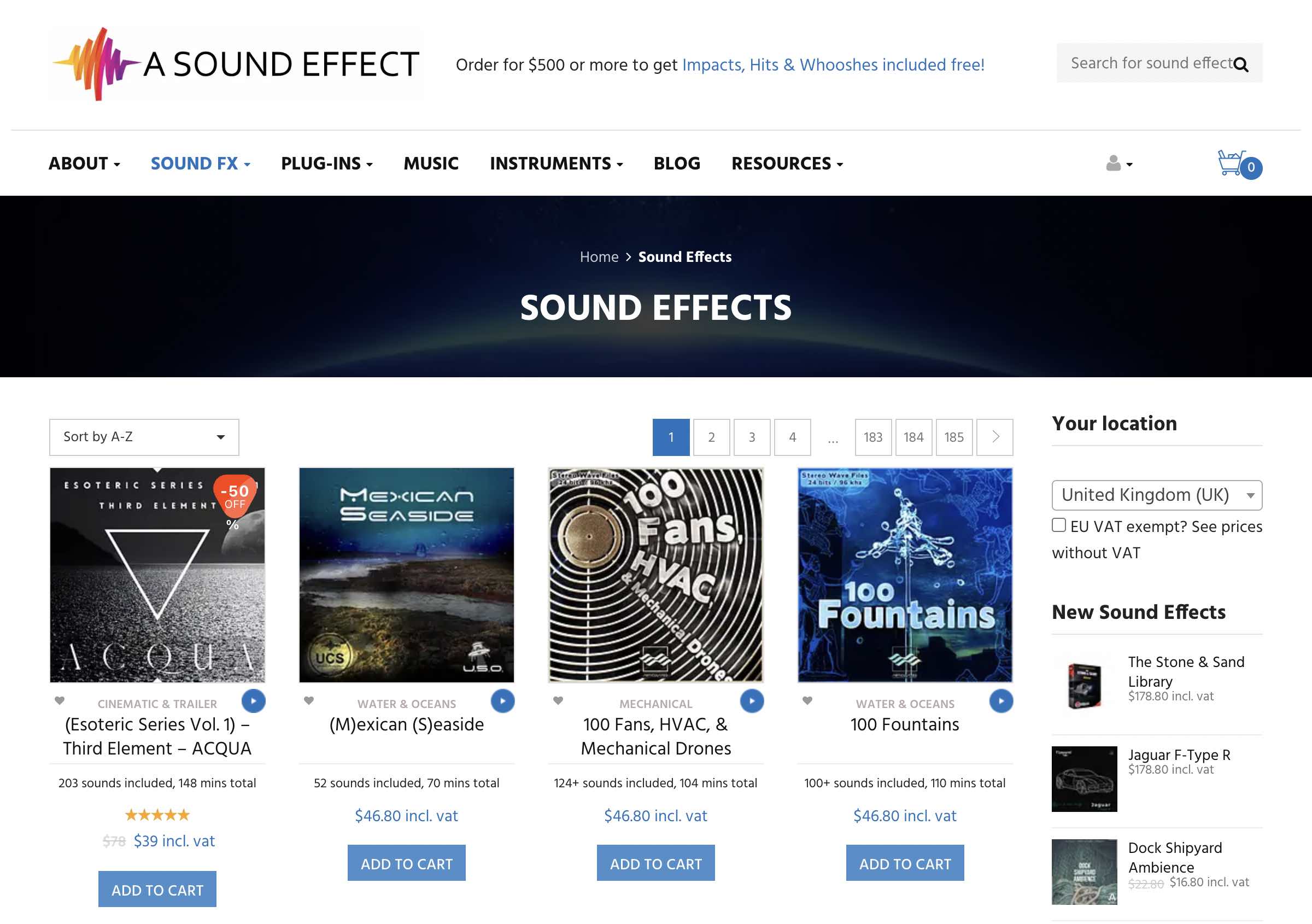 A Sound Effect's website homepage.