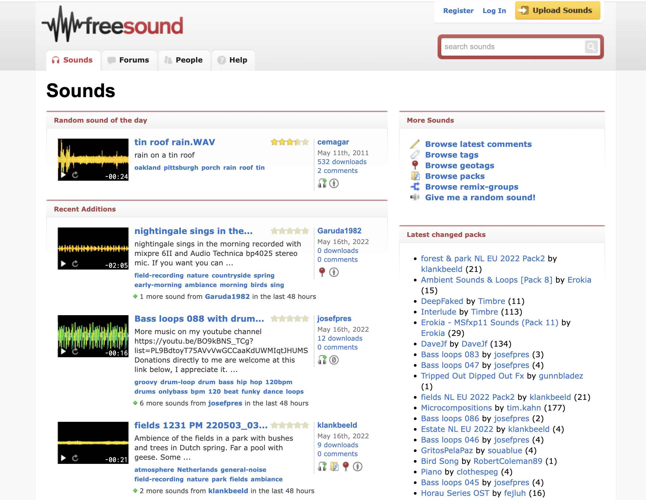 The Freesound Project's website homepage.