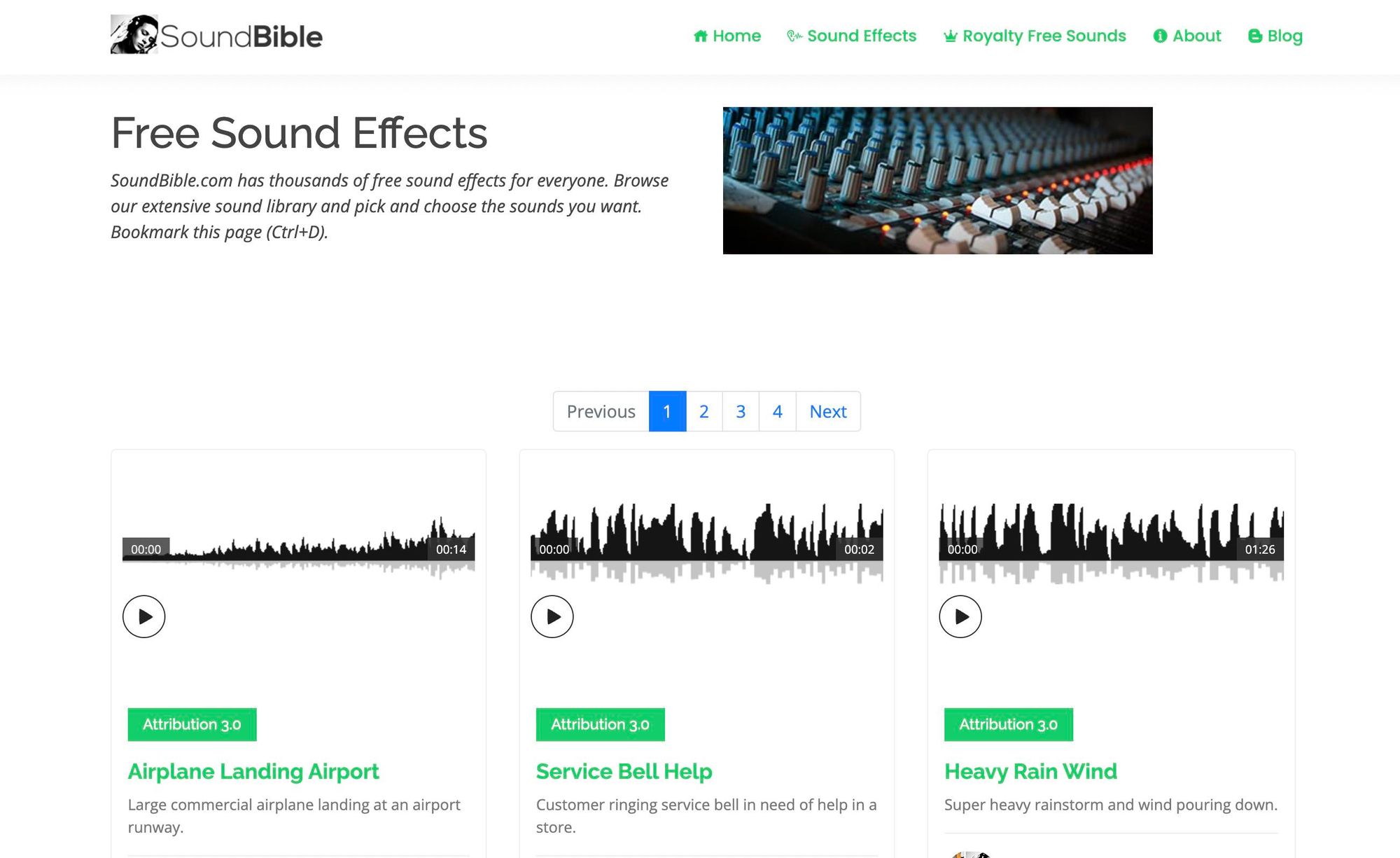 SoundBible's website homepage.