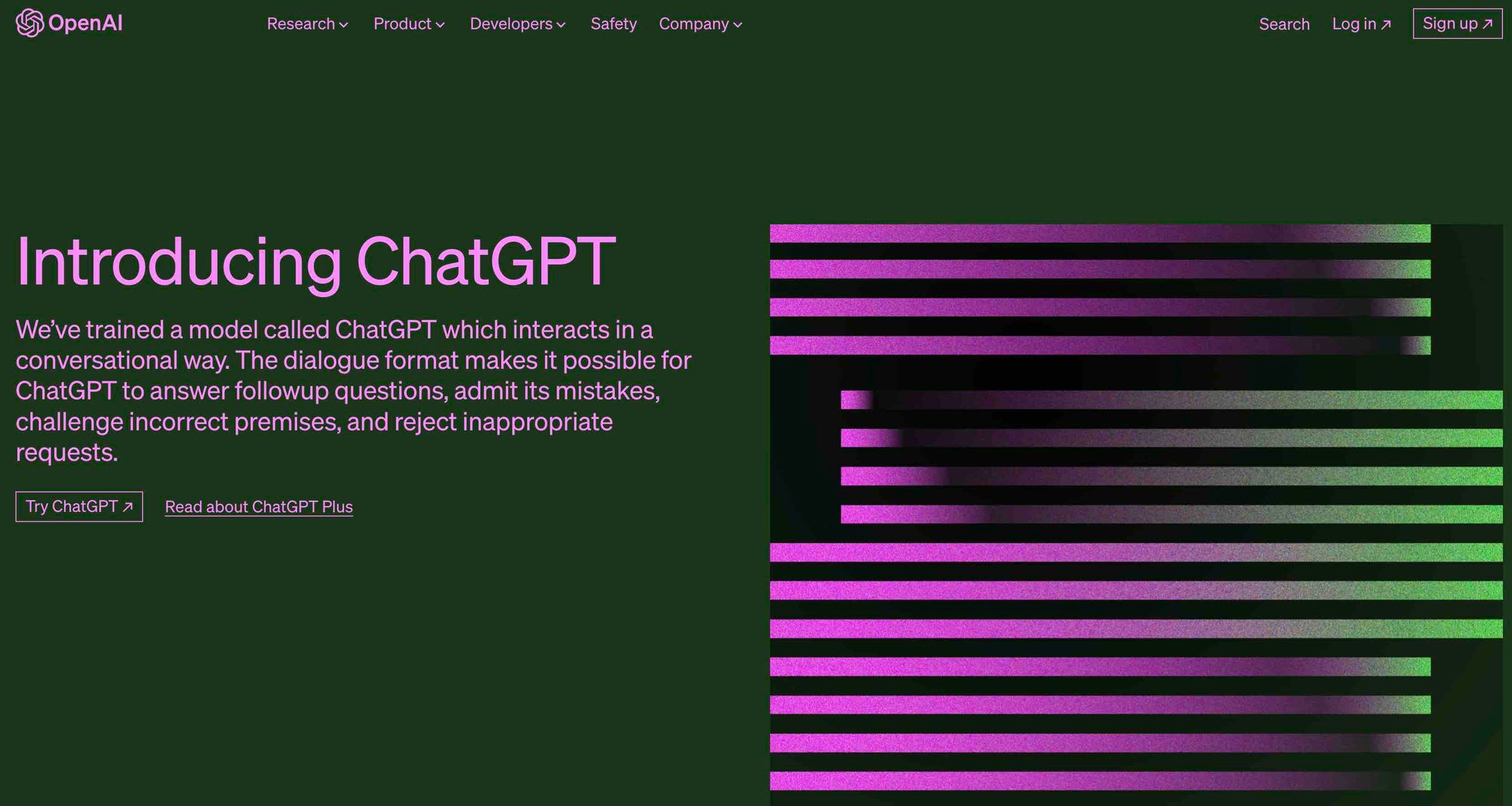 A screenshot of OpenAI's website homepage.