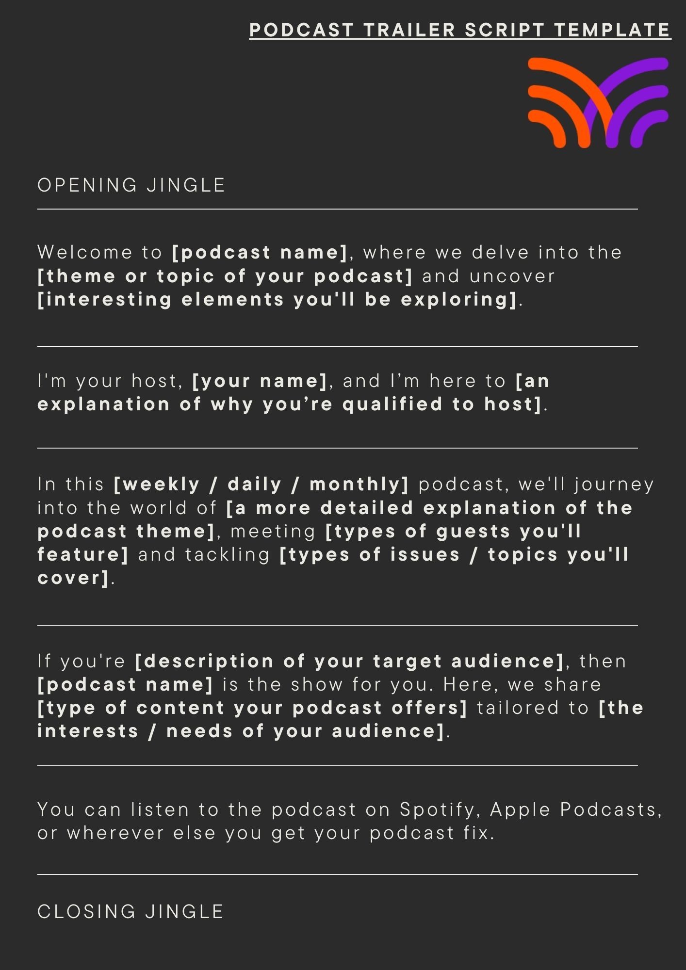 A podcast trailer script example.