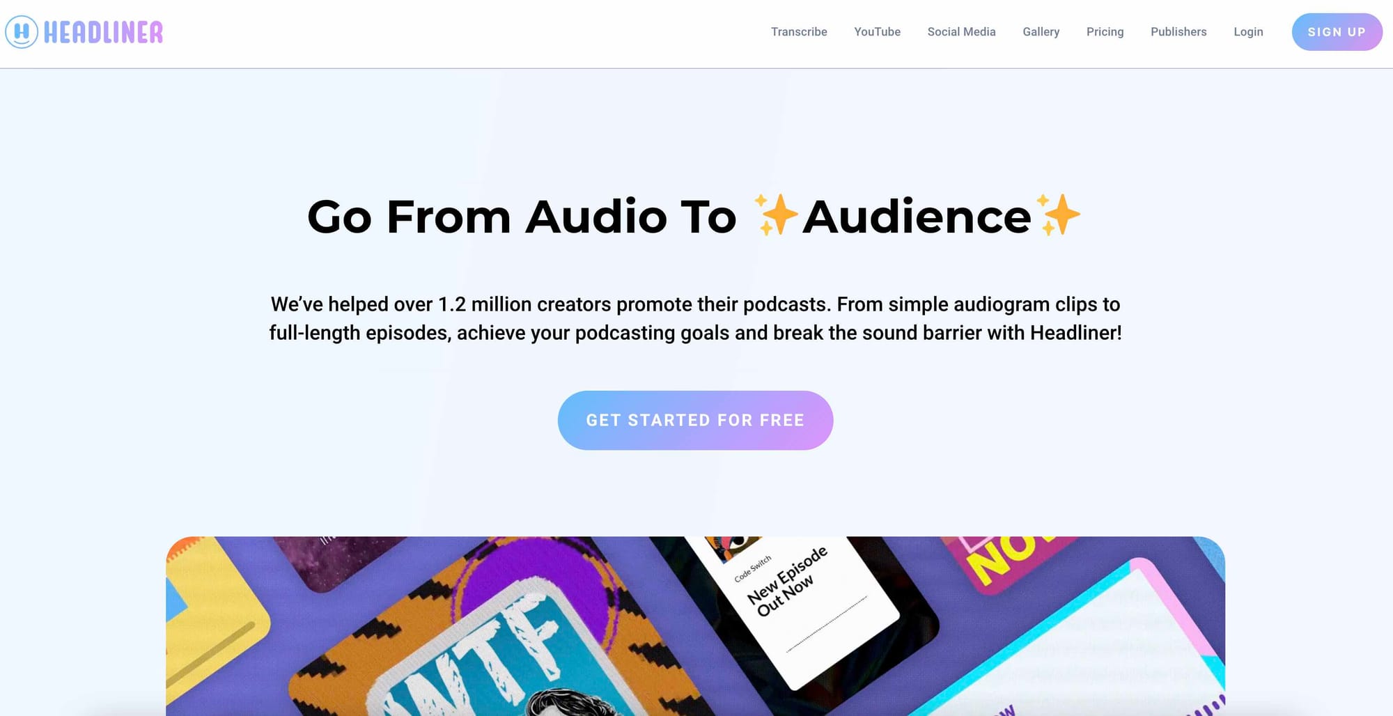 A screenshot of Headliner's website homepage.