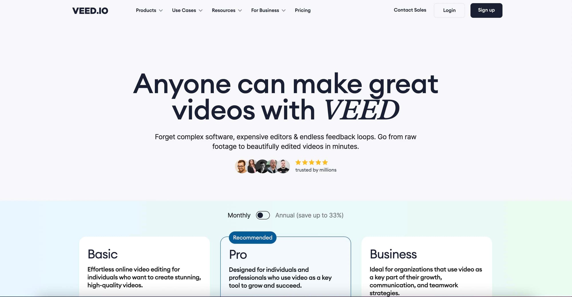 A screenshot of VEED's website homepage.