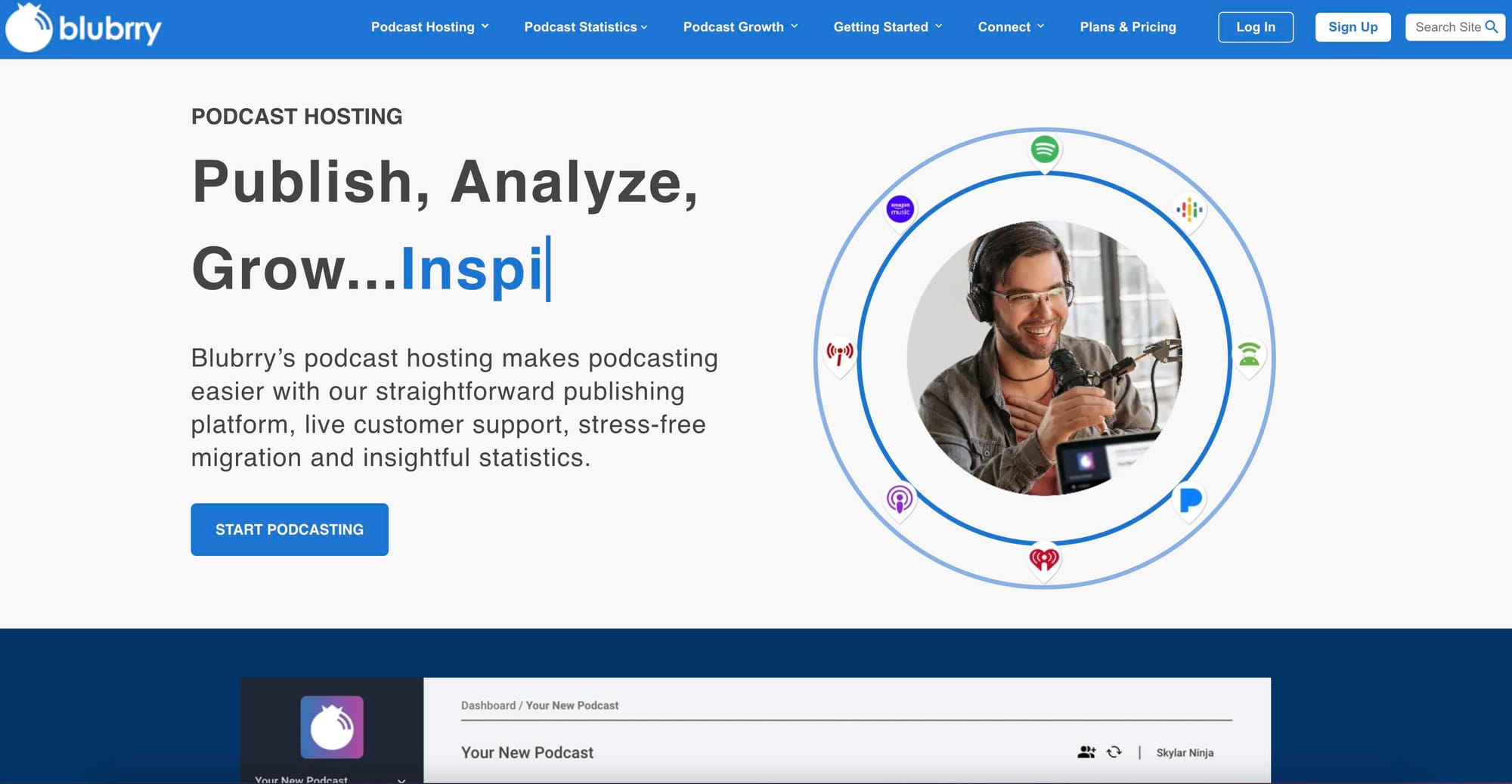 A shot of Blubrry's website homepage.