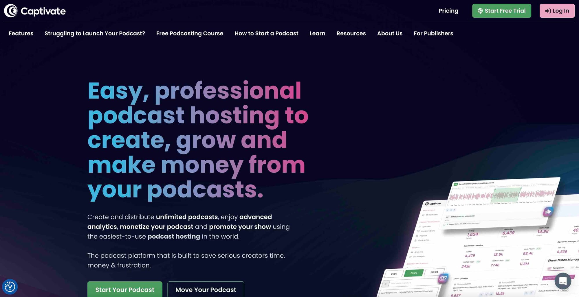 A shot of Captivate's website homepage.