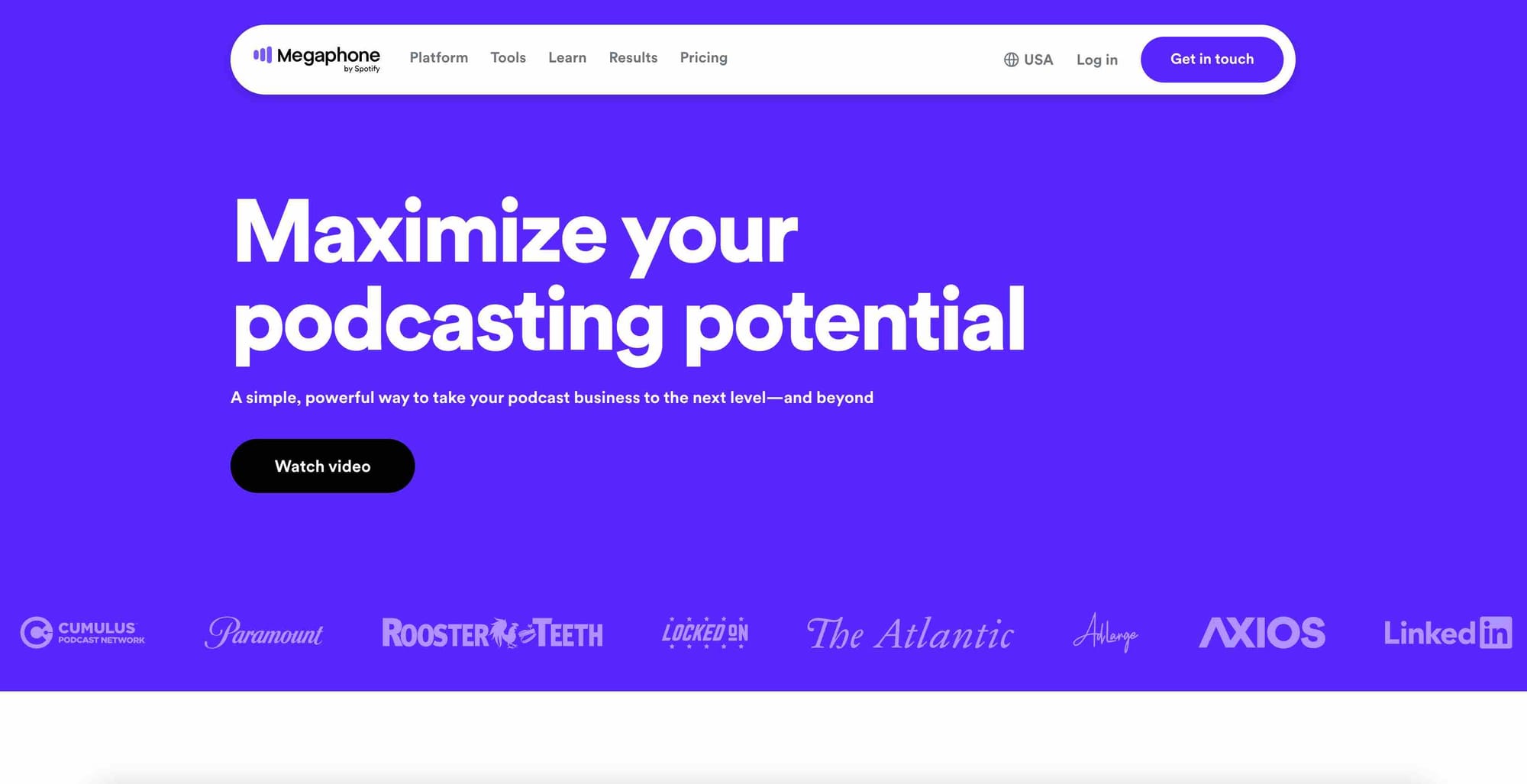 A shot of Megaphone's website homepage.