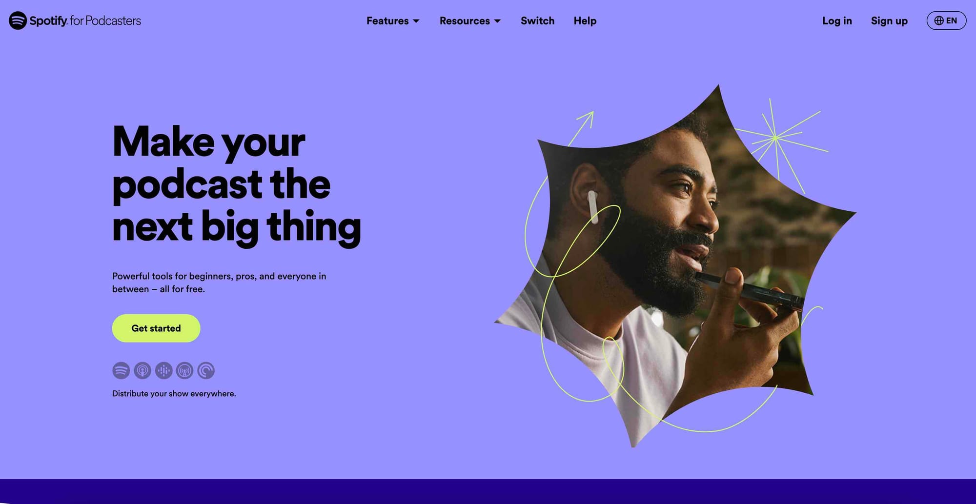 A shot of Spotify for Podcasters' website homepage.