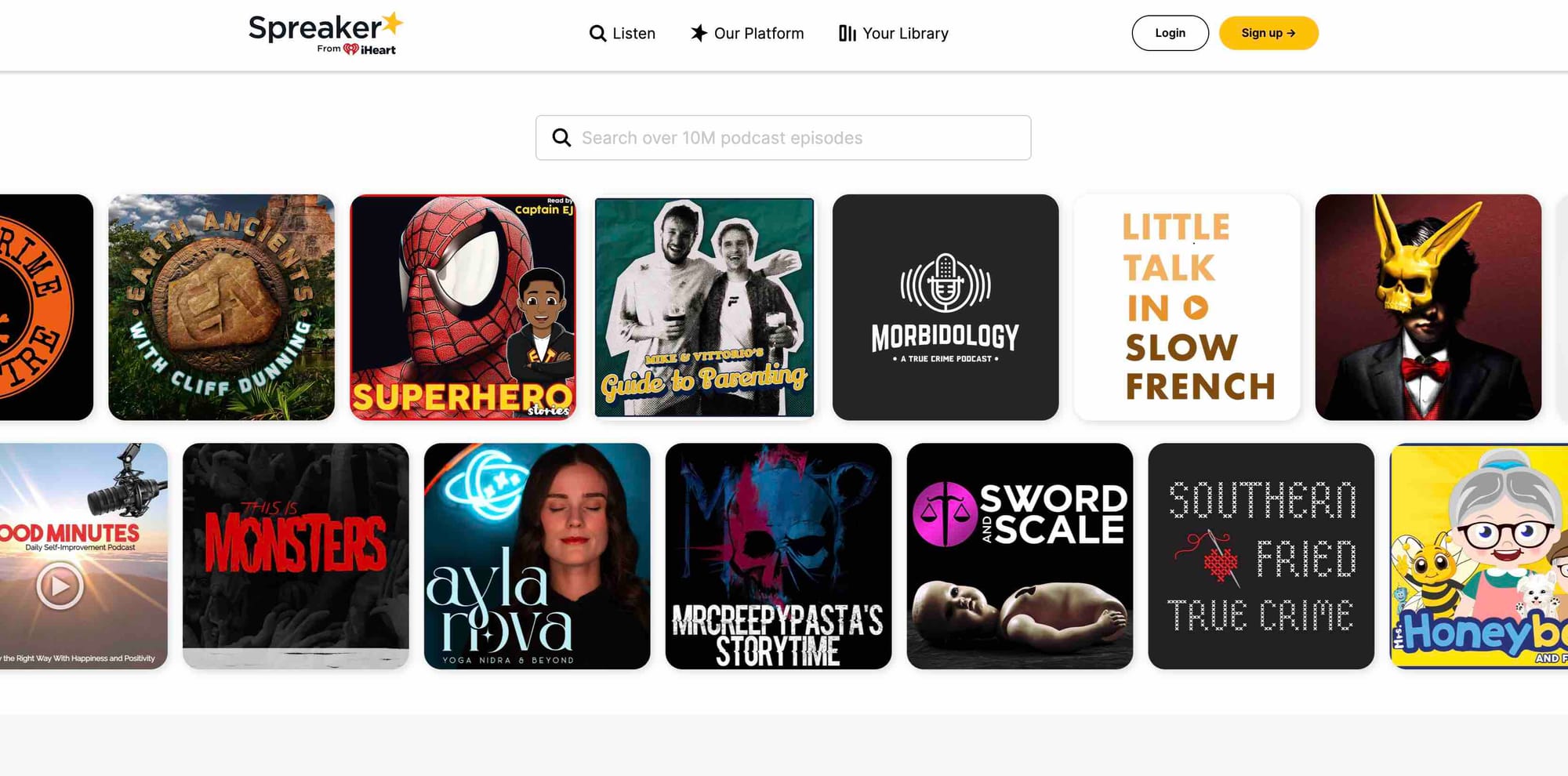 A shot of Spreaker's website homepage.