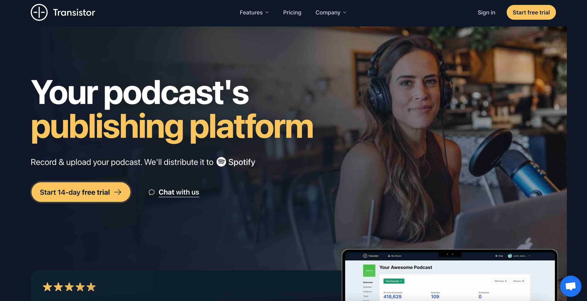 A shot of Transistor's website homepage.