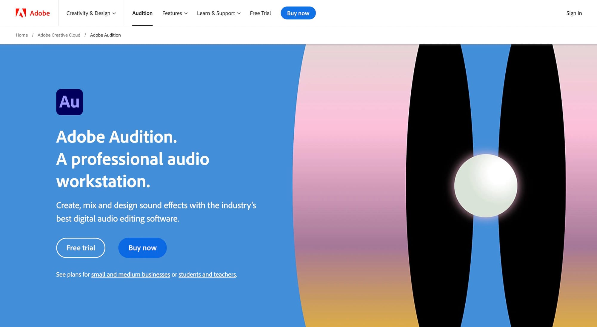 Adobe Audition's homepage