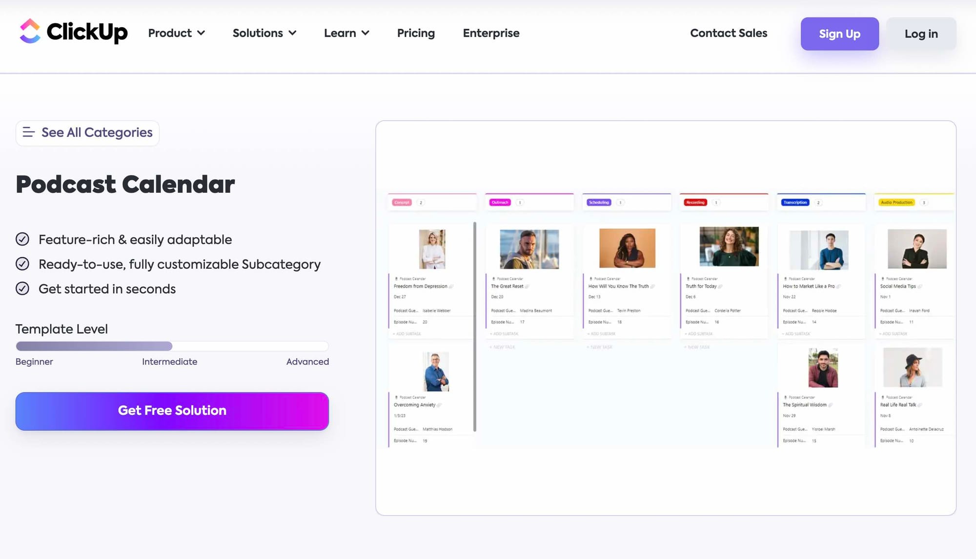 ClickUp's Podcast Calendar template