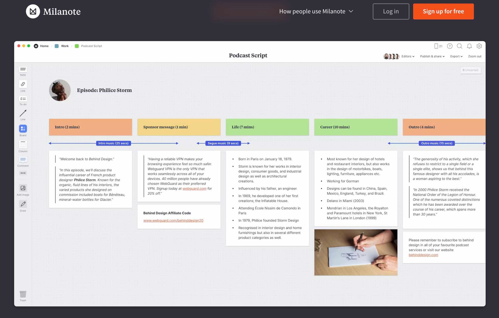 Milanote's Podcast Episode Script template