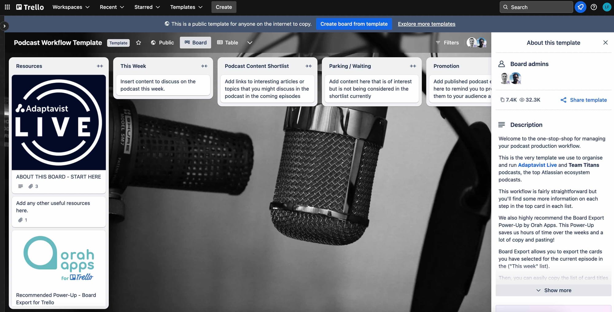 Trello's Podcast Workflow template