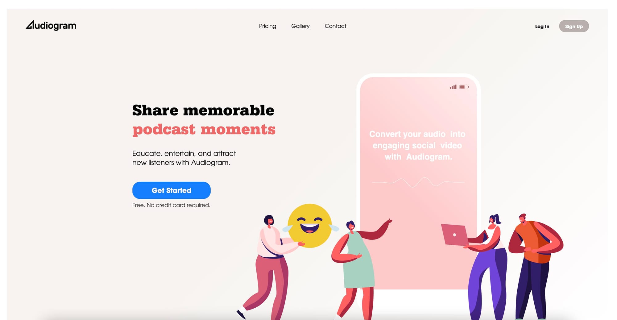 A screenshot of Audiogram's website homepage.