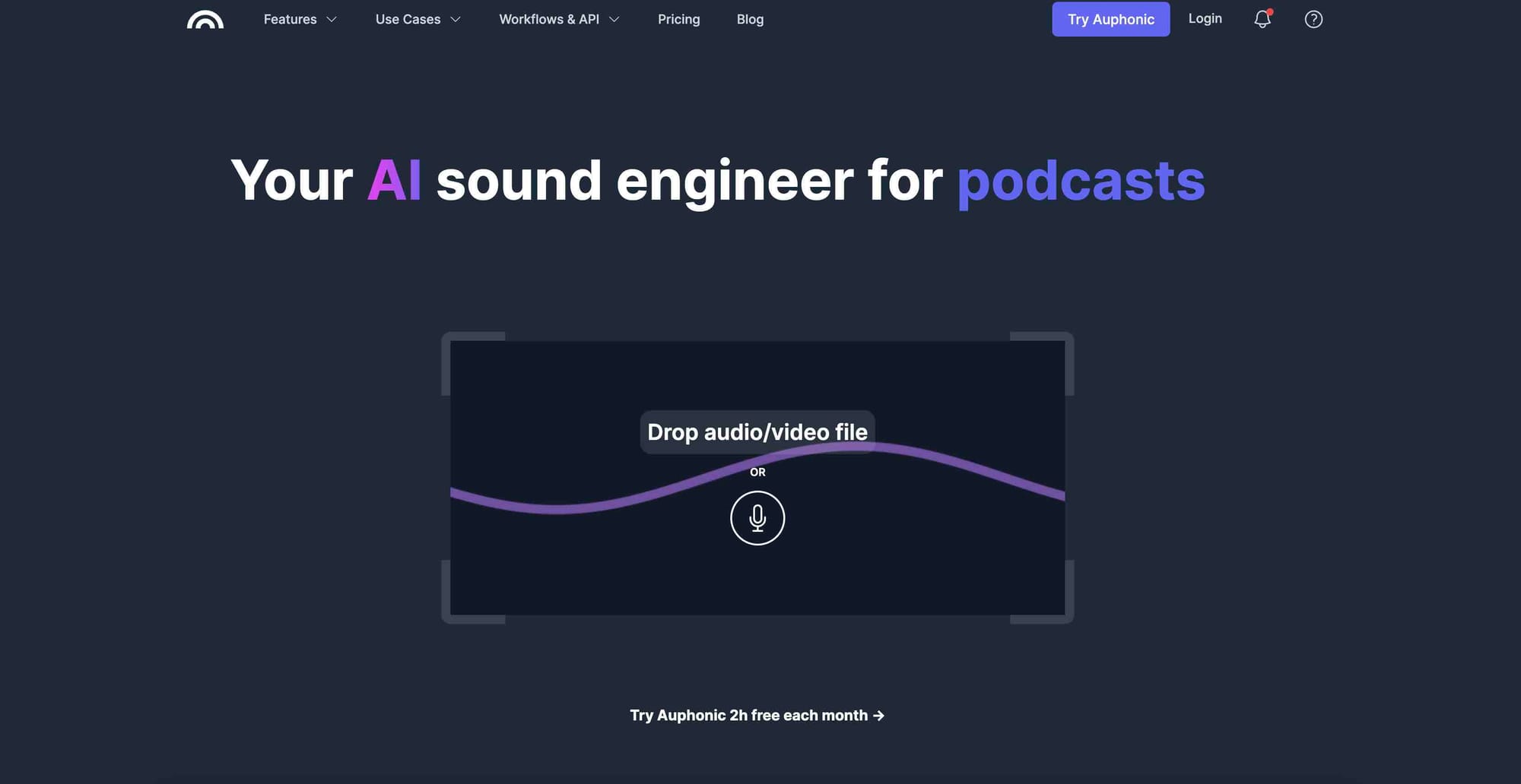 AI tool Auphonic's website homepage.