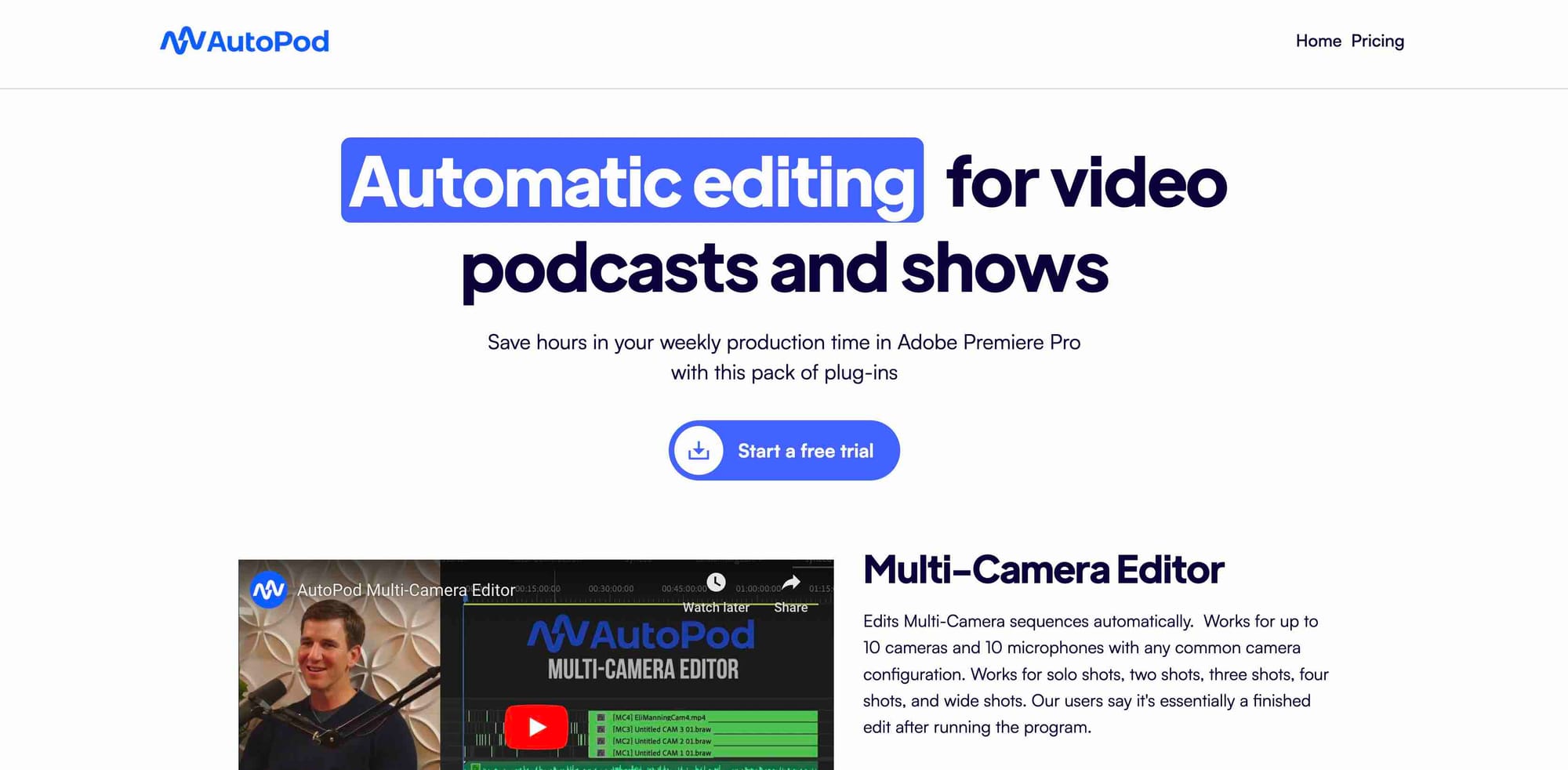 AI tool AutoPod's website homepage.
