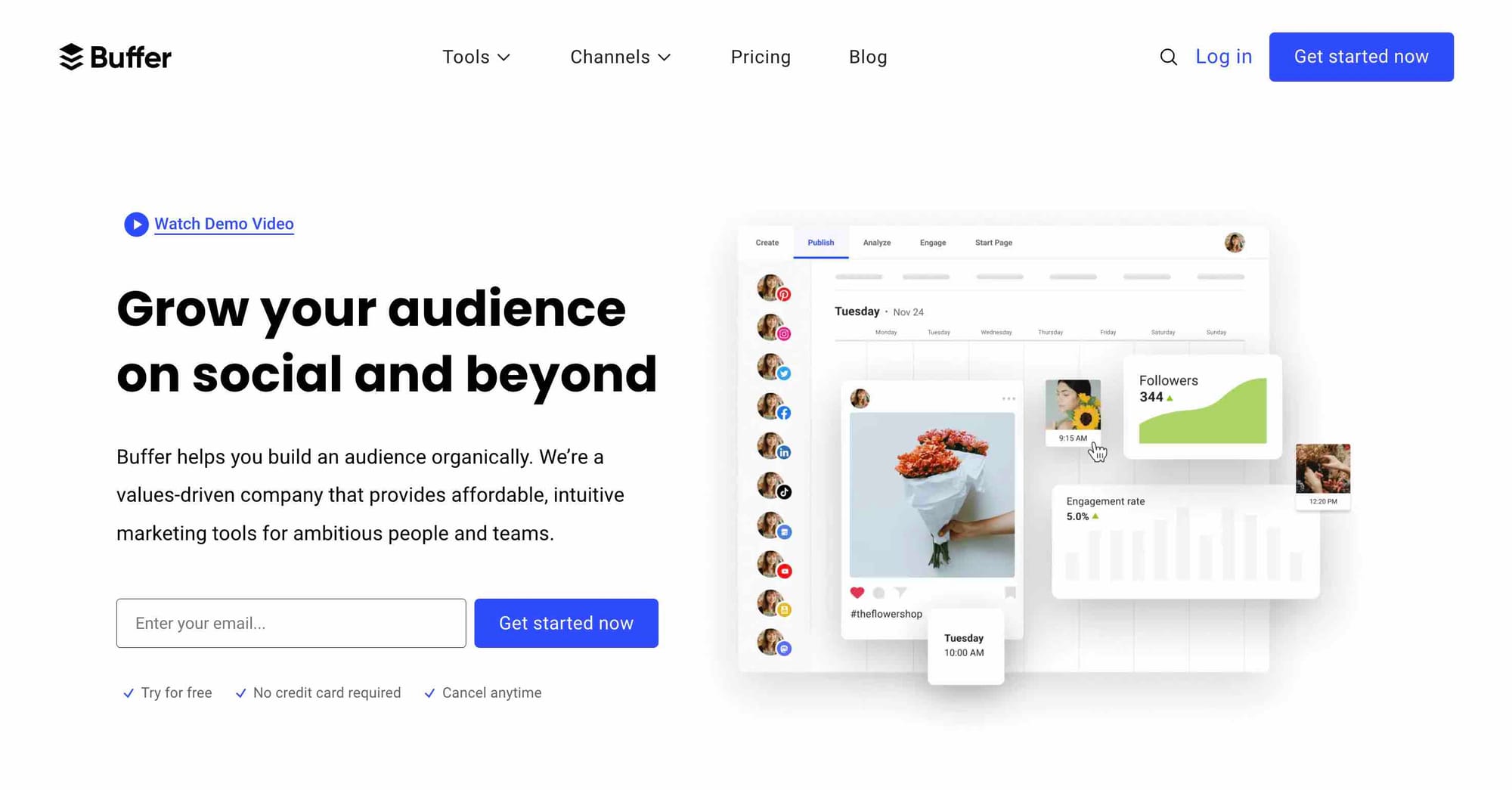 AI tool Buffer's website homepage.