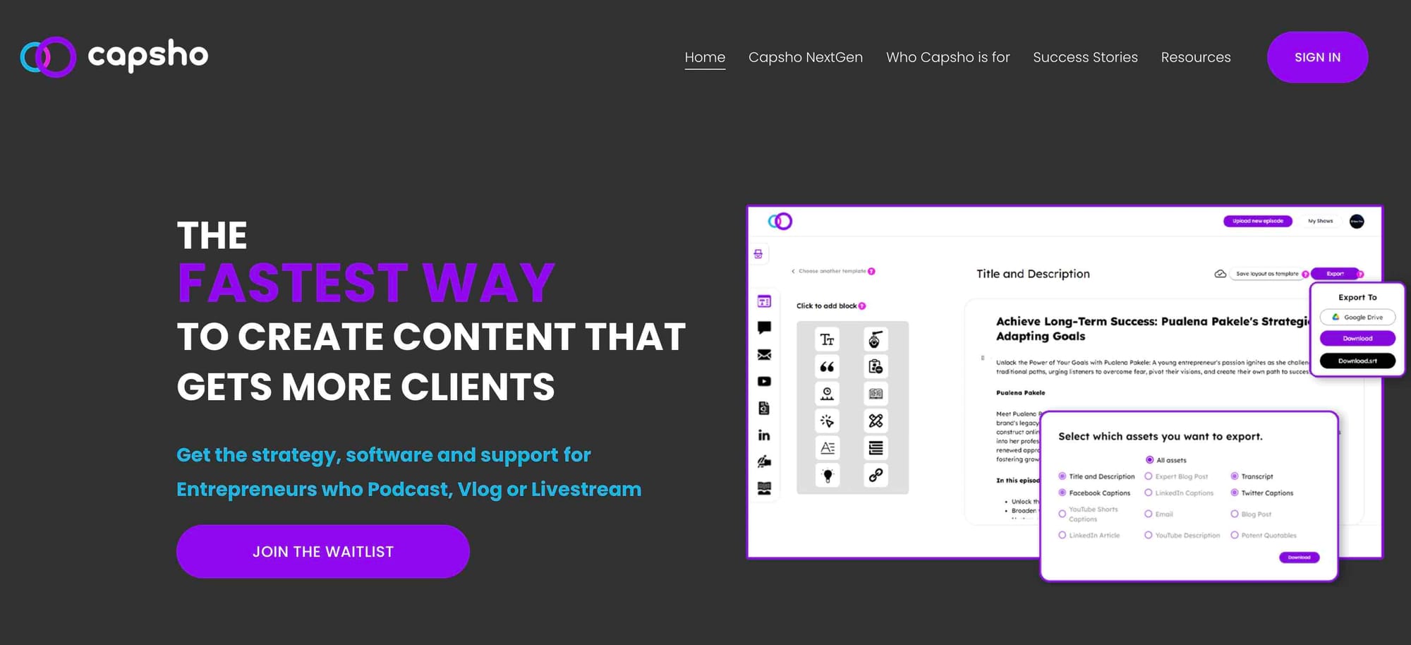AI tool Capsho's website homepage.