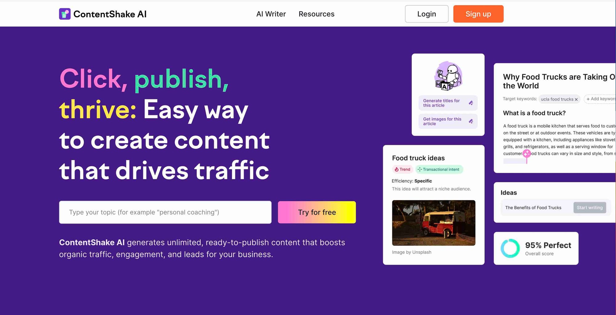 AI tool ContentShake AI's website homepage.