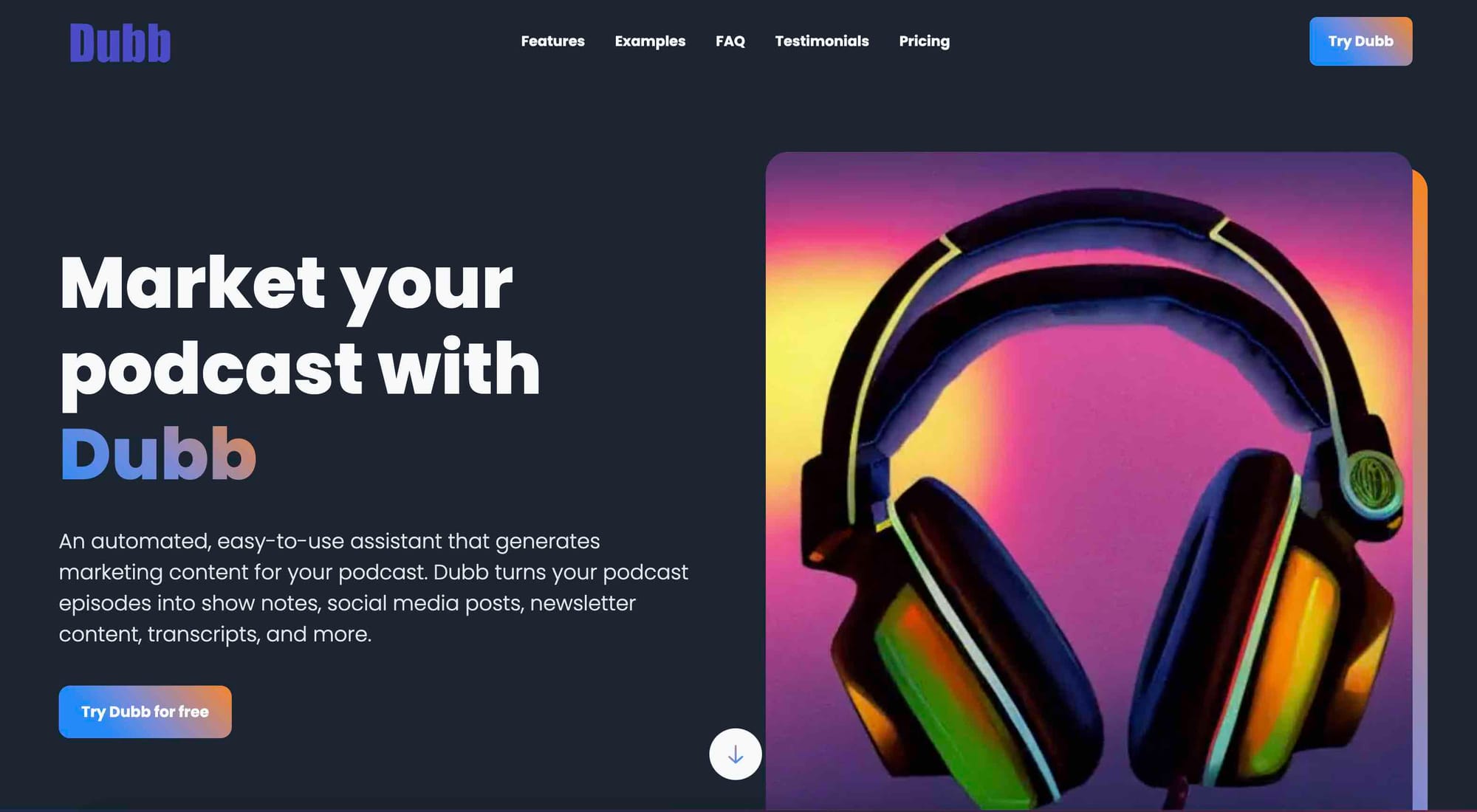 AI tool Dubb Media's website homepage.
