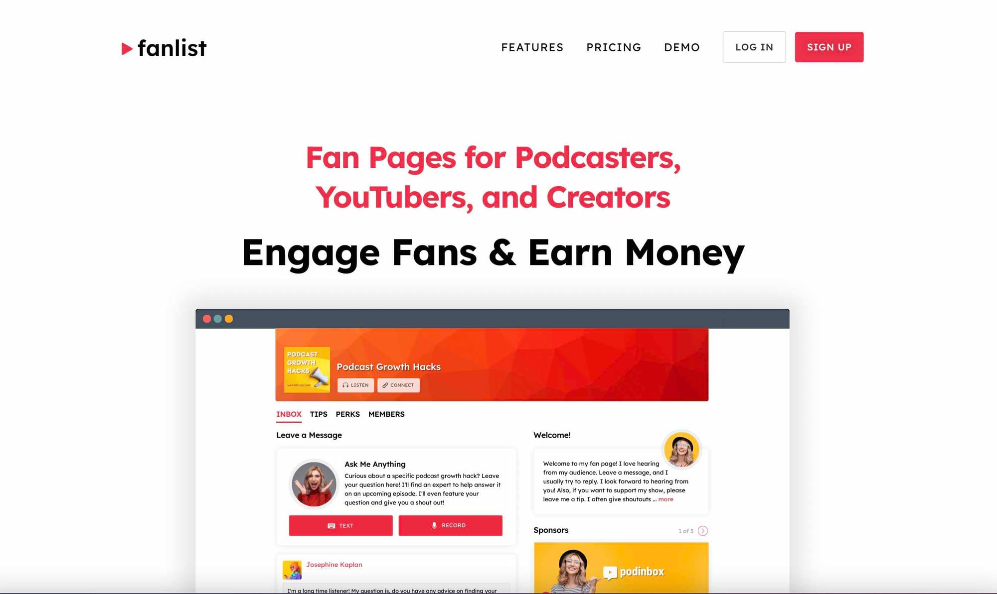 AI tool Fanlist's website homepage.