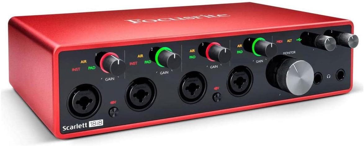 A stock image of the Focusrite Scarlett 18i8 audio interface.