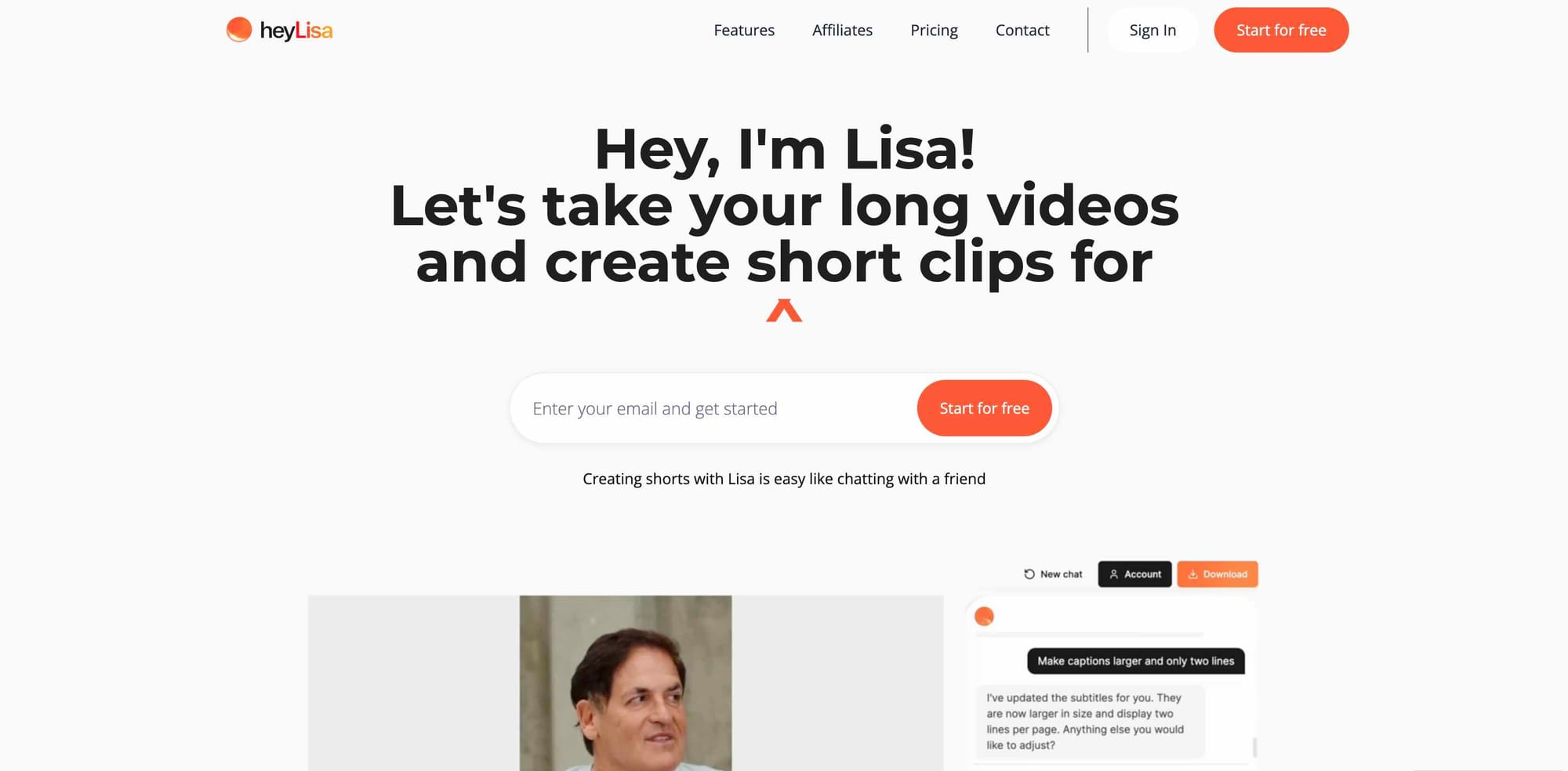 AI tool HeyLisa's website homepage.
