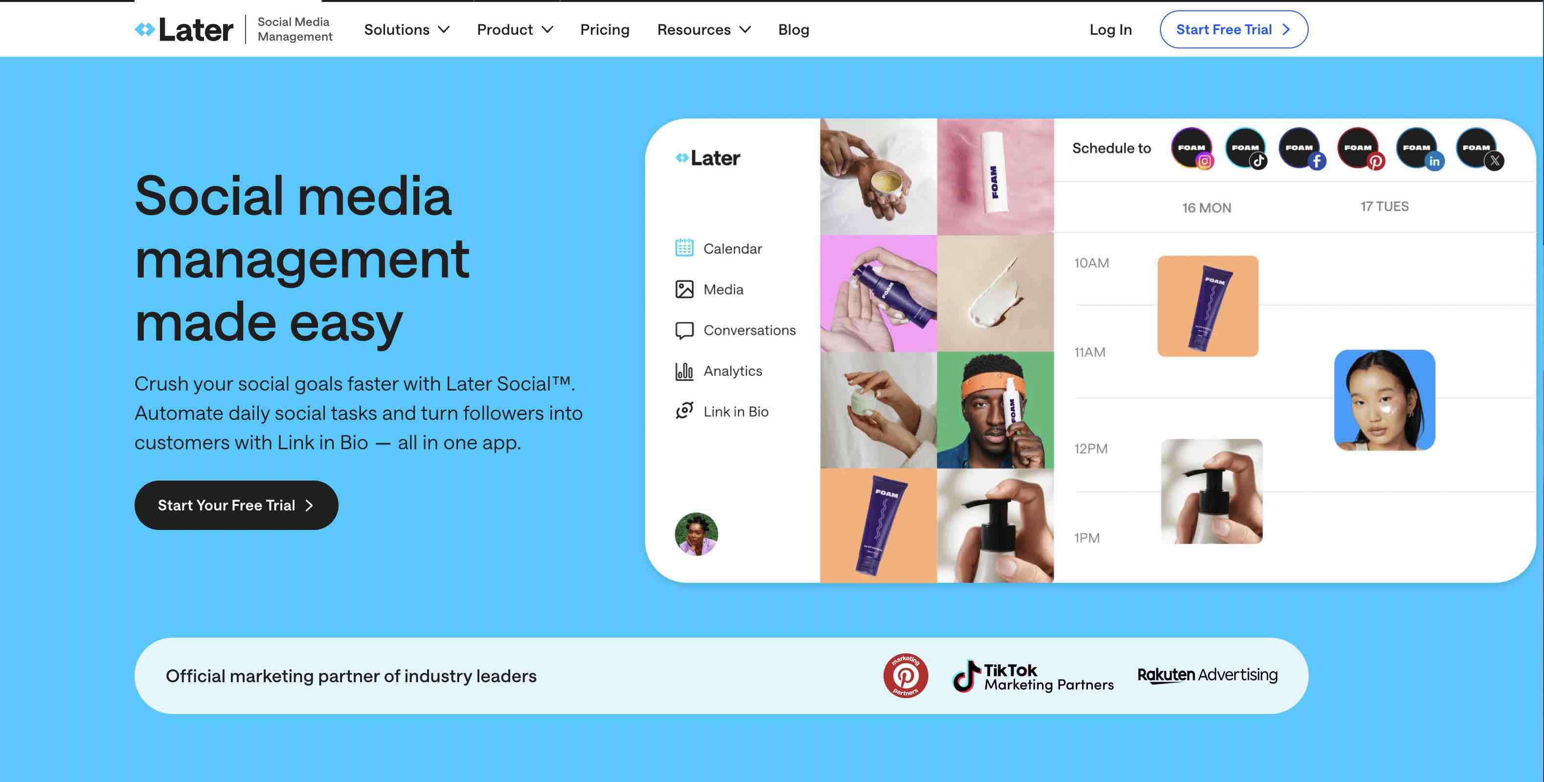 AI tool Later's website homepage.