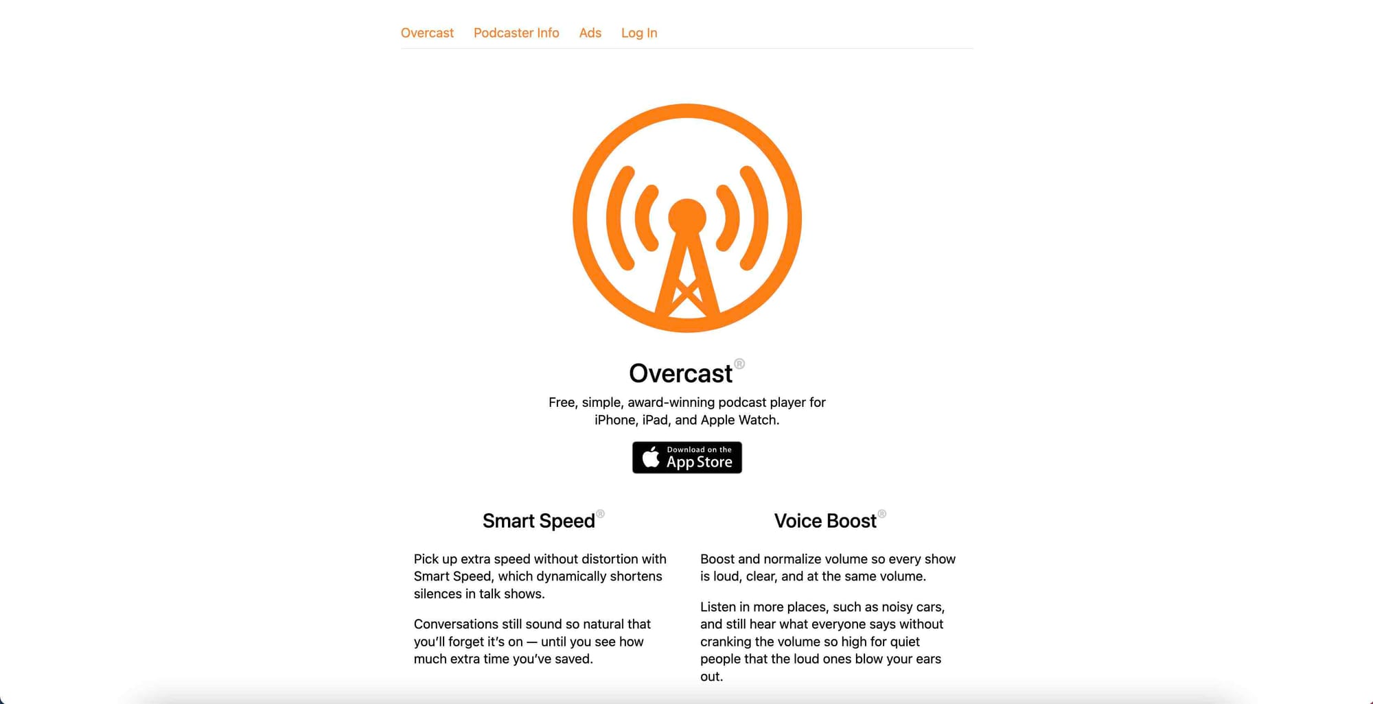 Overcast's homepage