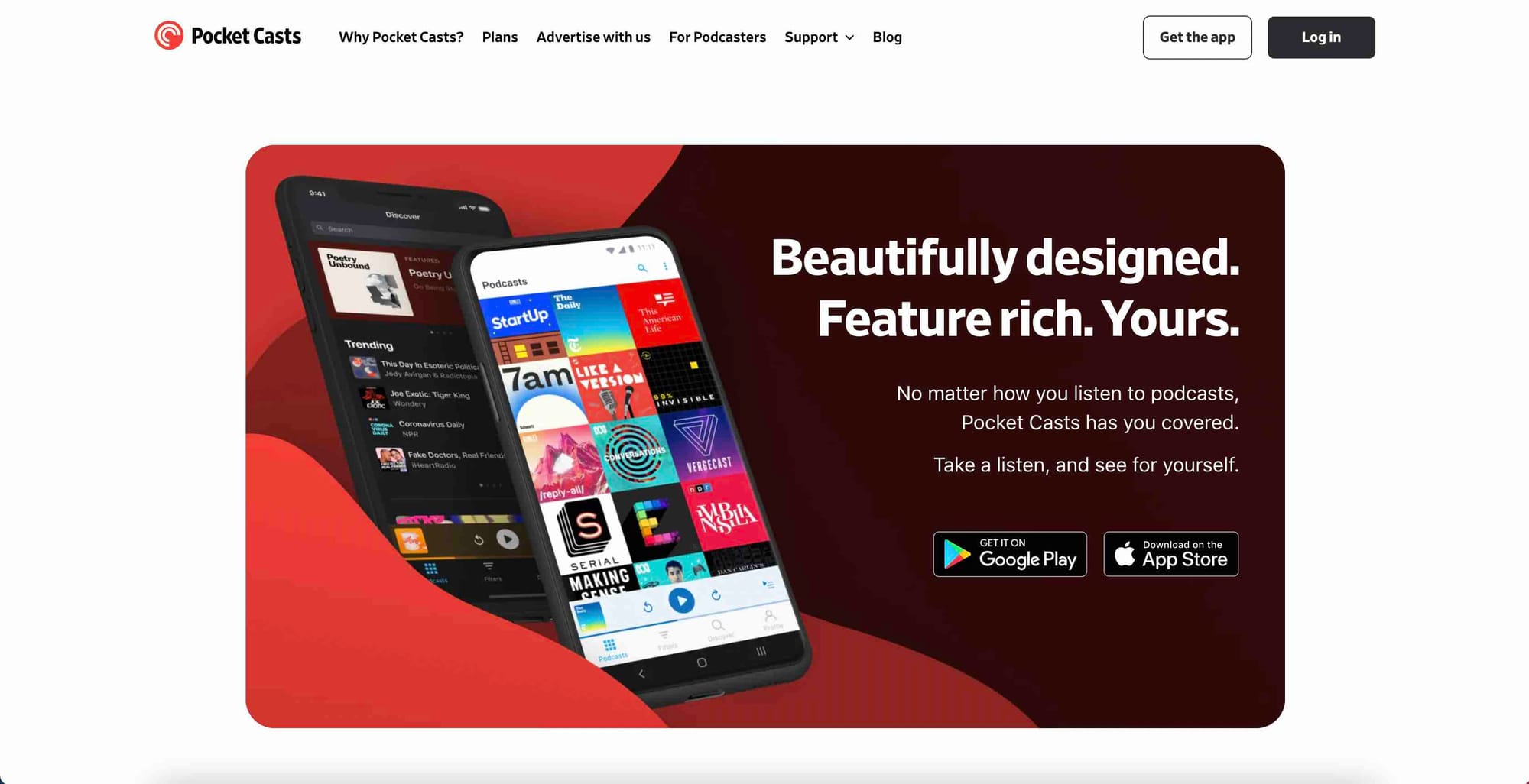 Pocket Casts' homepage