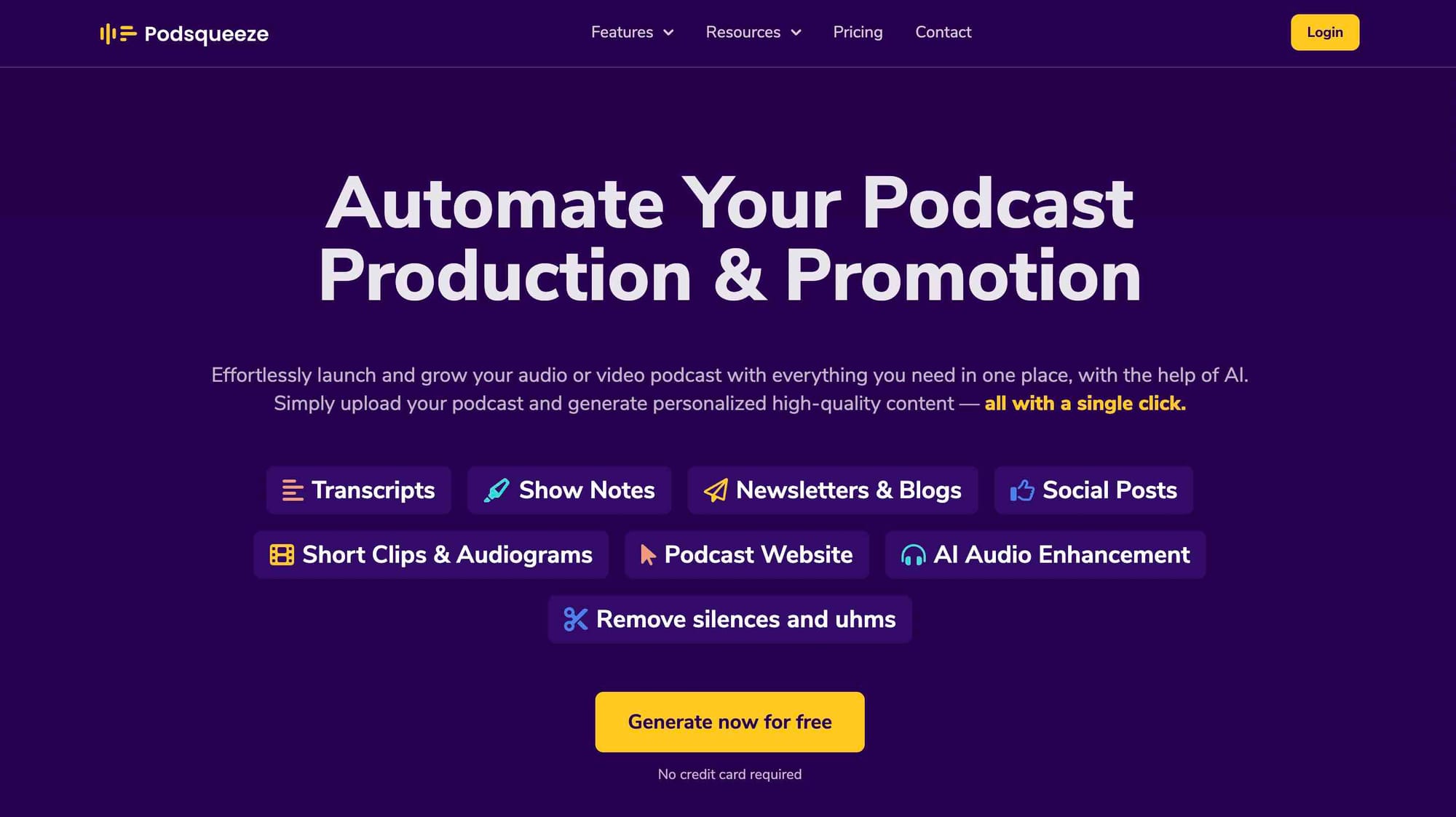 AI tool Podsqueeze's website homepage.