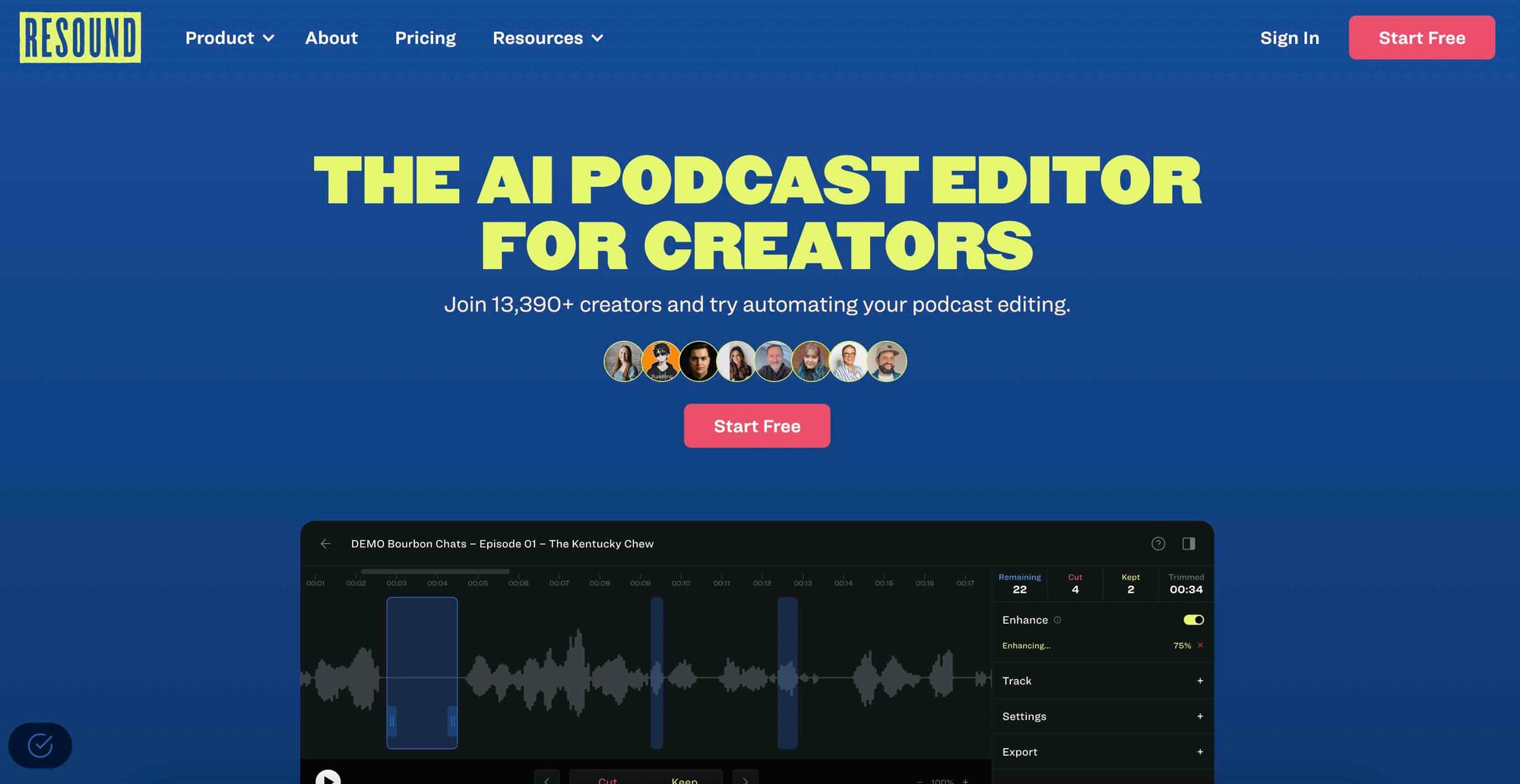 AI tool Resound's website homepage.