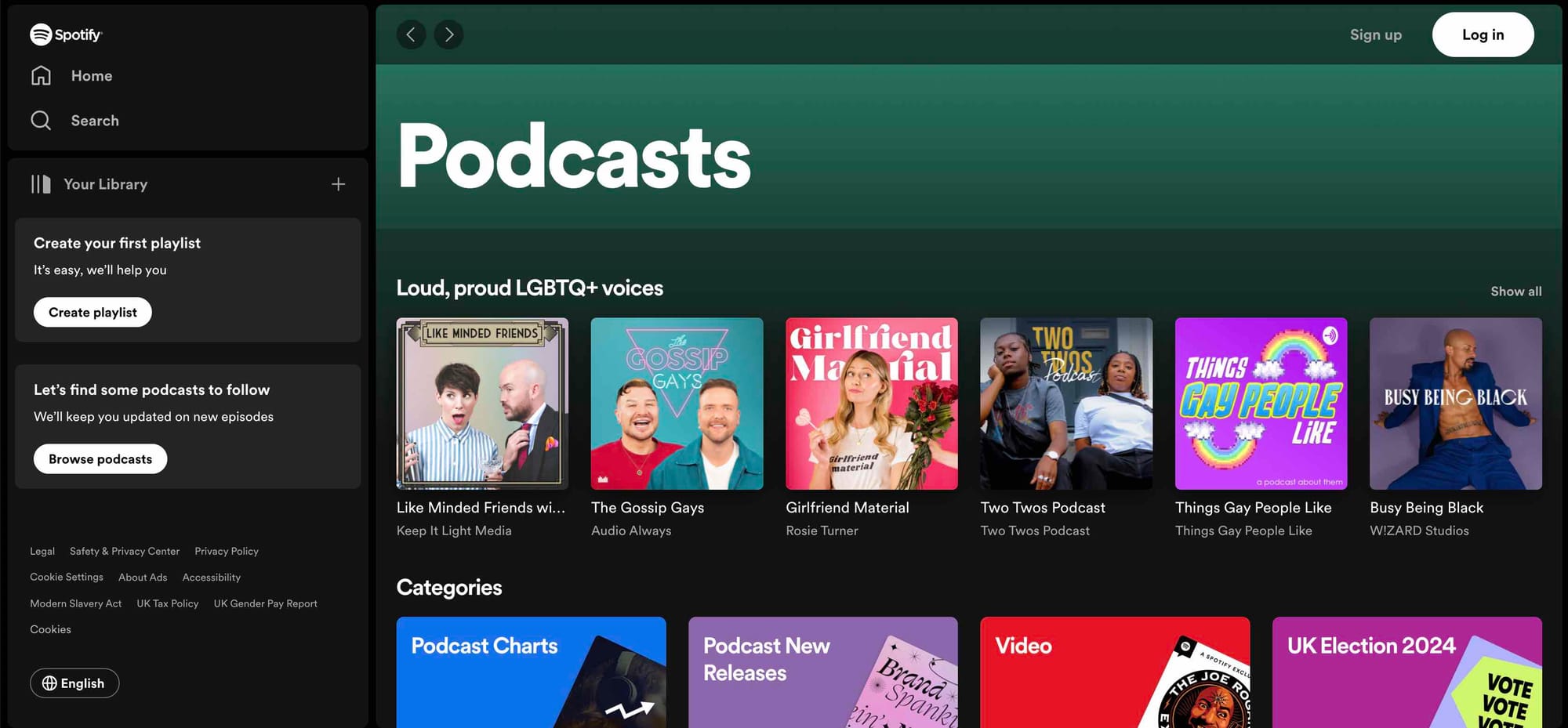 Spotify's homepage