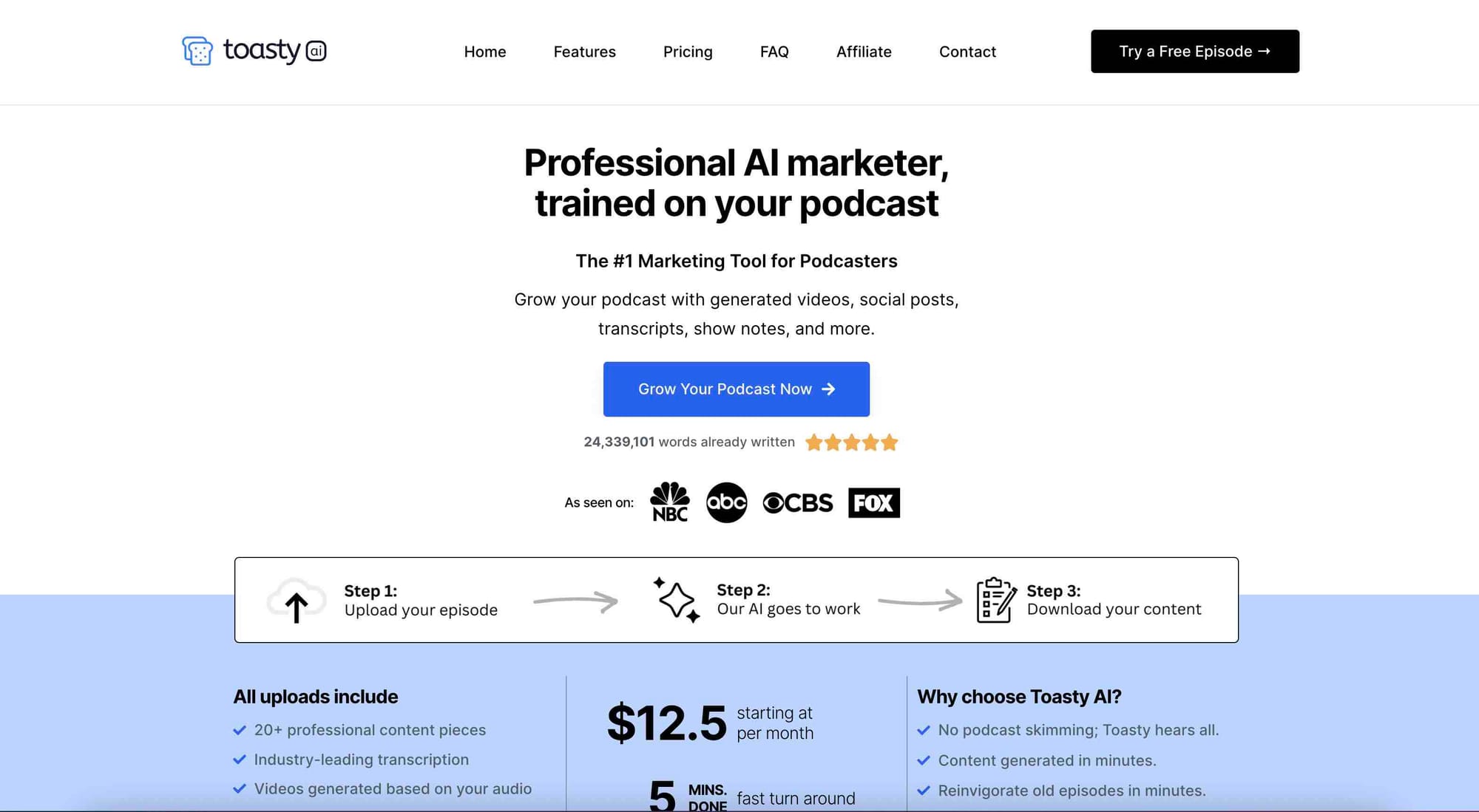 AI tool ToastyAI's website homepage.